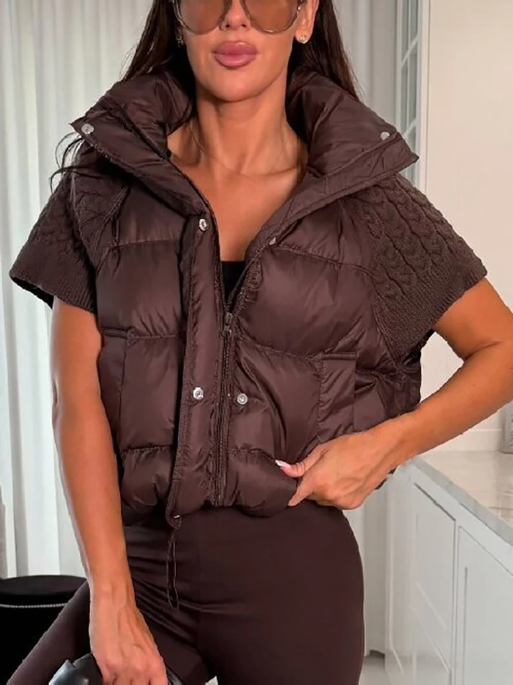 Chaleco Acolchado de Punto para Mujer, Cuello Alto, Sin Mangas, con Cierre, Corto, Holgado, para Usar en Capas, Ropa Exterior, Chaqueta Cálida de Invierno para Damas 2026
