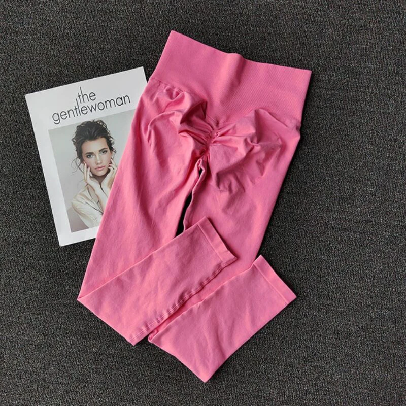 Pantalones deportivos sin costuras para Yoga, mallas deportivas de cintura alta, transparentes, para Yoga, gimnasio, correr, pantalones de secado rápido, pantalones con fruncido en la parte de atrás