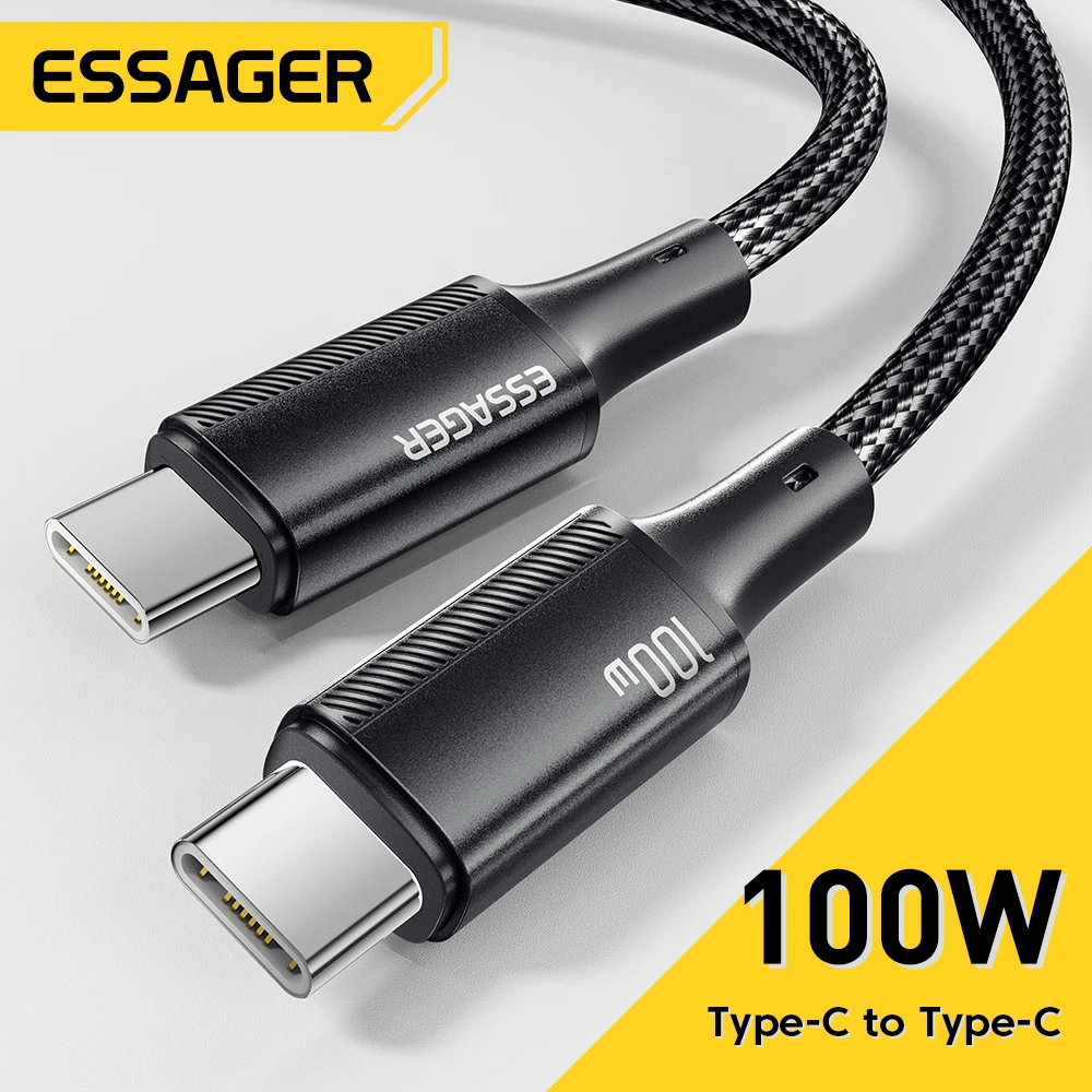 Cable USB C a USB Tipo C Essager de 100W, Cable de Carga Rápida PD de 5A, Cable USB Tipo C para iPhone 15, iPad, MacBook, Xiaomi, Samsung, Huawei