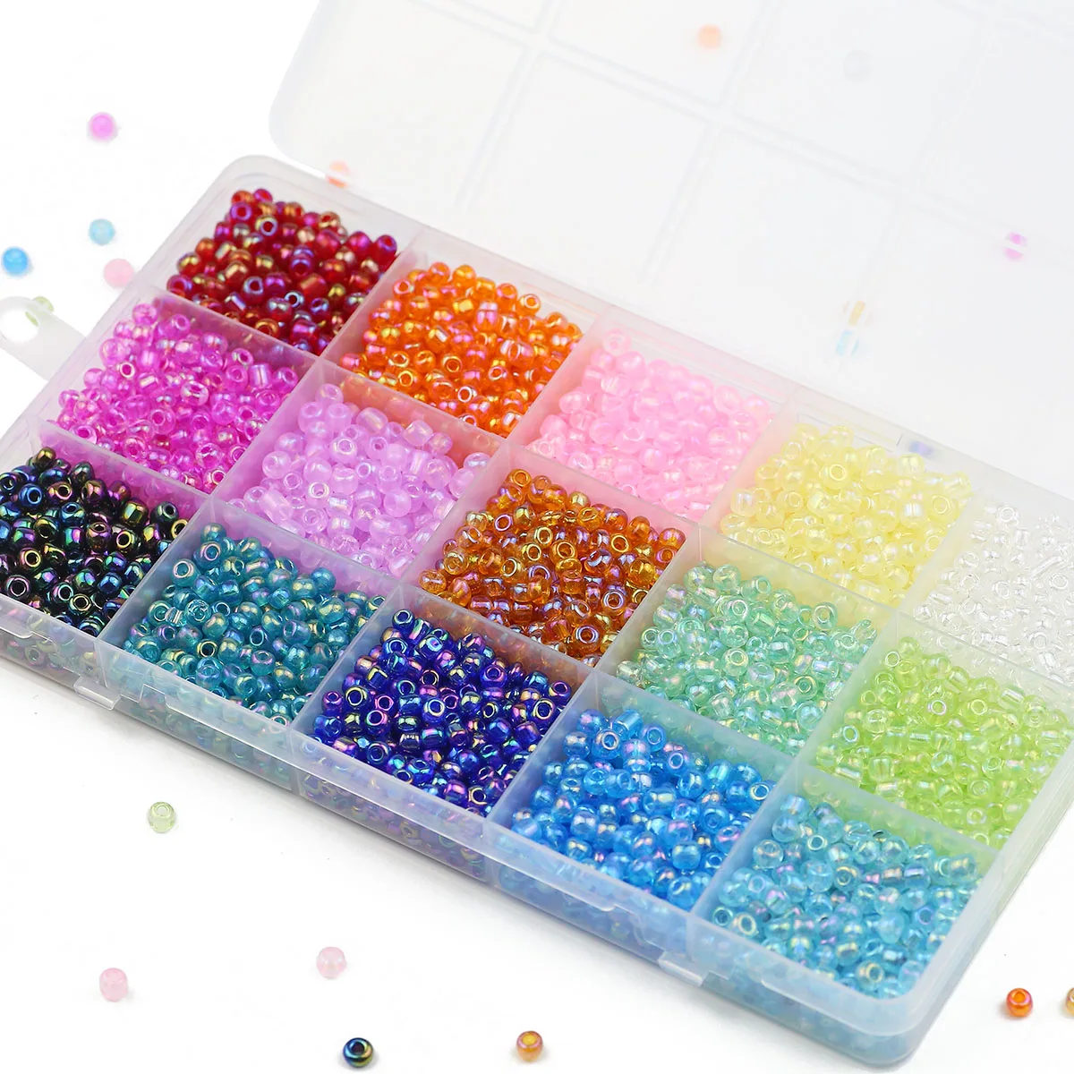 Cuentas de vidrio deslumbrantes de 15 colores, cuentas de semillas de 2/3/4mm, espaciador de múltiples tamaños, cuentas de arroz sueltas para joyería, pulsera, collar, pendientes DIY