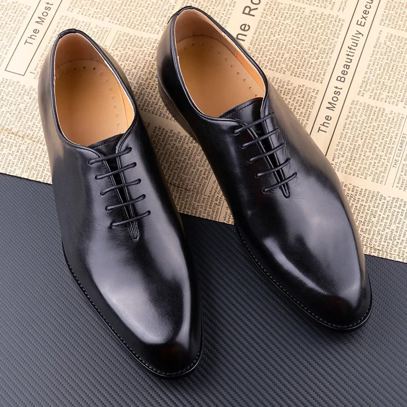 Zapatos de cuero de éxito para hombre, zapatos de trabajo de oficina de negocios informales Oxford hechos a mano de alta calidad para Gentalman, cómodos con cordones