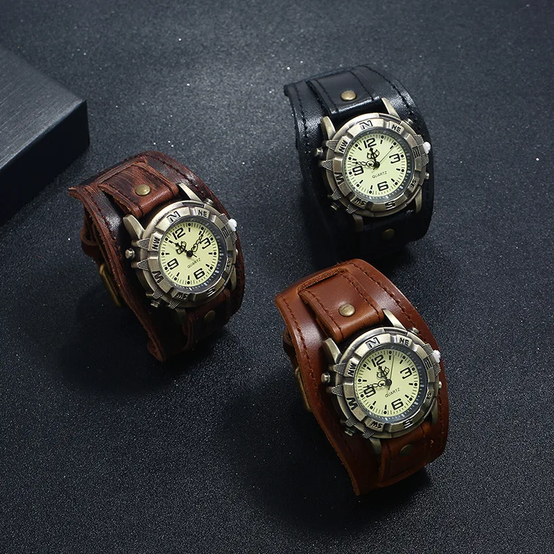 Reloj informal a la moda para mujer, correa de piel de vaca Vintage de gama alta, vestido de Color bronce antiguo, relojes de cuarzo para regalo de mujer