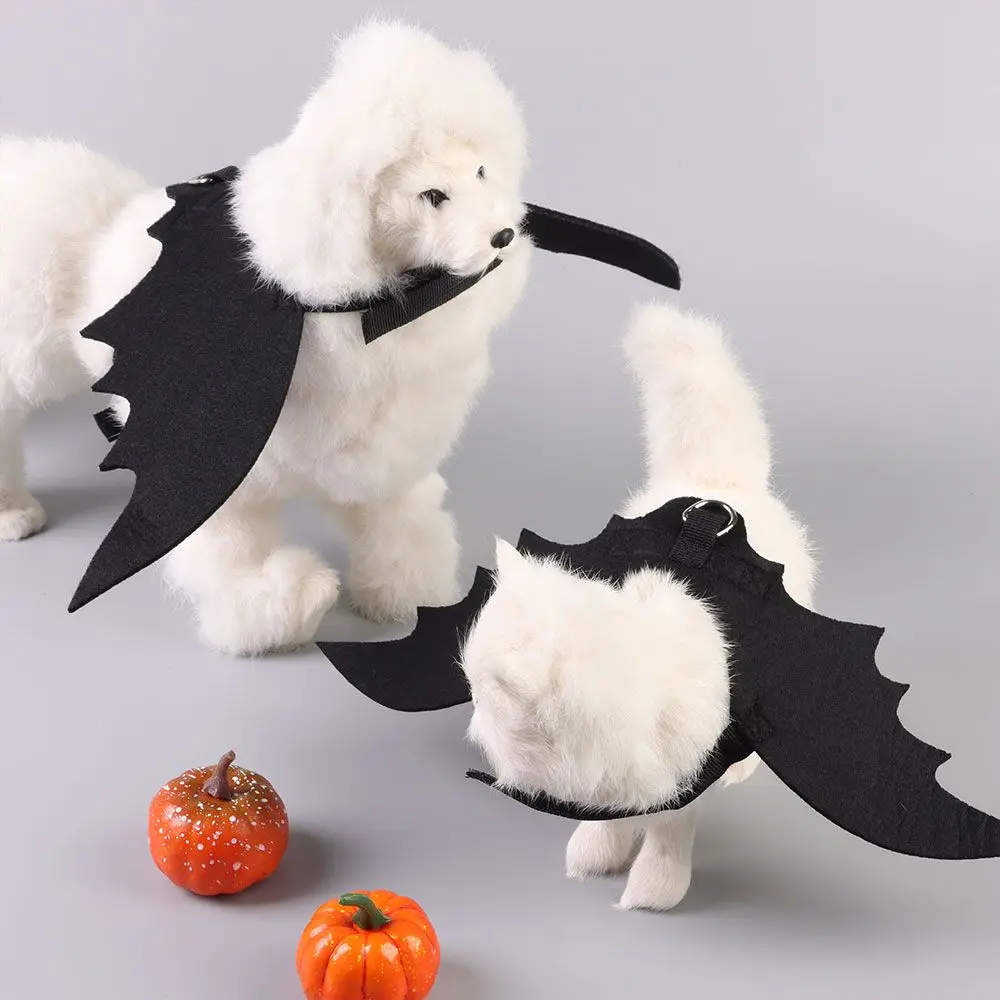 Disfraz de alas de murciélago para mascotas, vestido de fiesta de Halloween para perros y gatos, ropa divertida y fresca para cachorros y gatitos, accesorio de Cosplay con agujero de fijación de cuerda de tracción