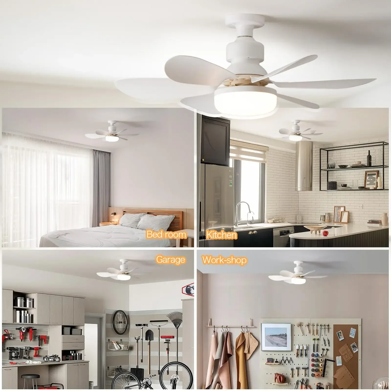Ventilador de techo LED de 40W con luz E27 y control remoto para atenuación, adecuado para sala de estar, estudio, uso doméstico, 85-265V