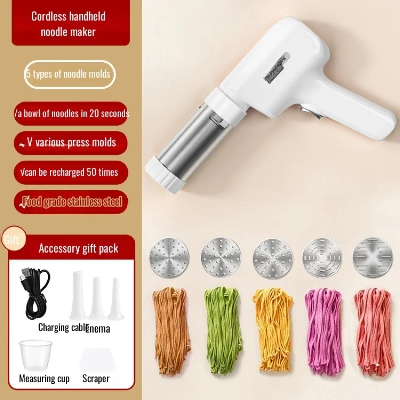 Fabricante de fideos inalámbrico eléctrico, prensa de fideos portátil de mano, electrodomésticos, cocina al aire libre, desayuno en casa, fabricante inteligente