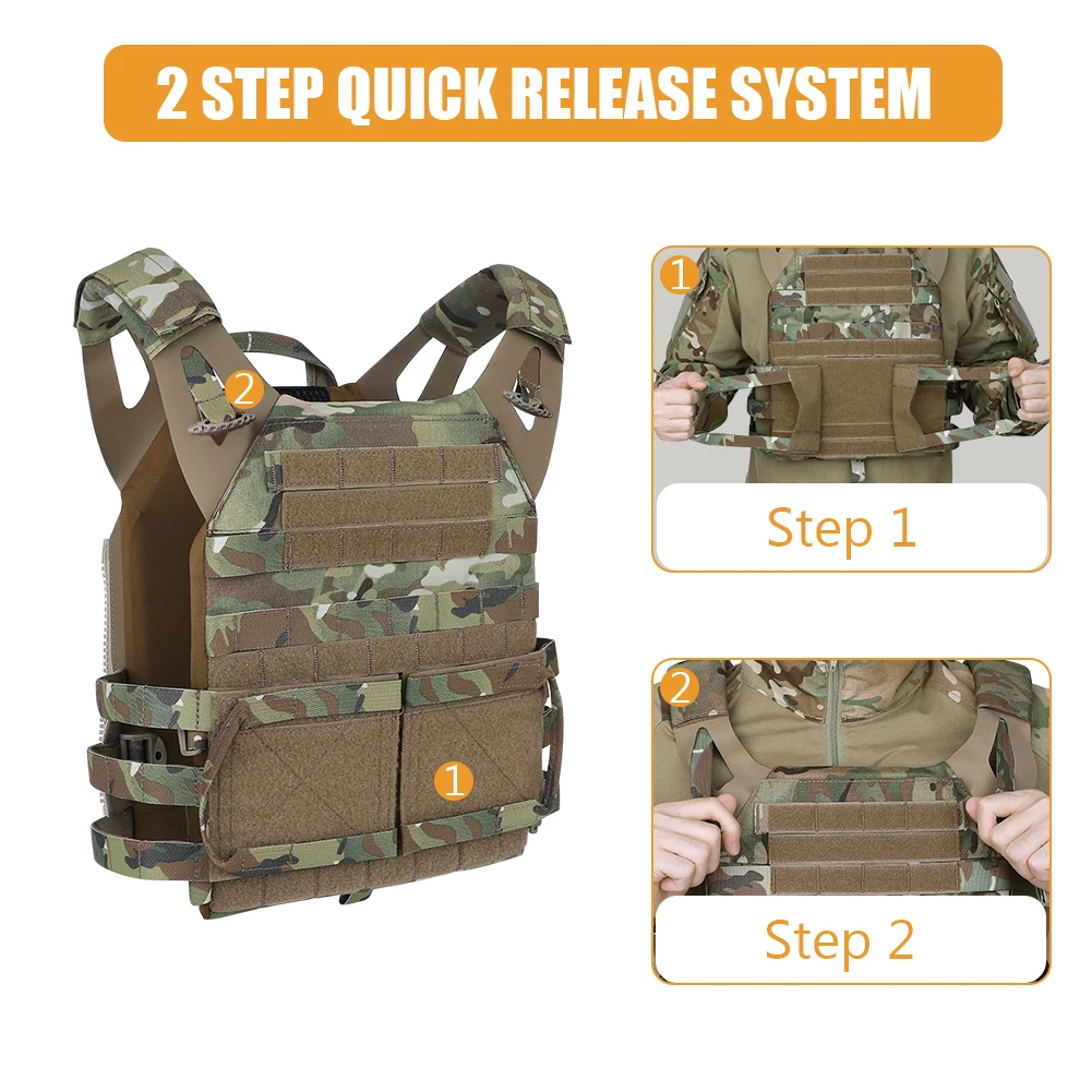 KRYDEX 500D táctico JPC 2 chaleco puente placa portador MOLLE Panel de solapa frontal mochila combate caza Ranger chaleco verde