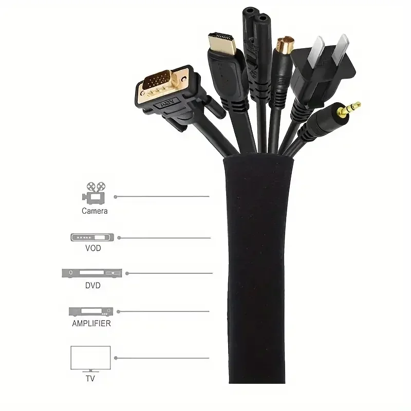 Funda Universal para gestión de cables, organizador de cables con cremallera, funda Flexible para cables, cubierta envolvente, enrollador de cables para el hogar y la Oficina