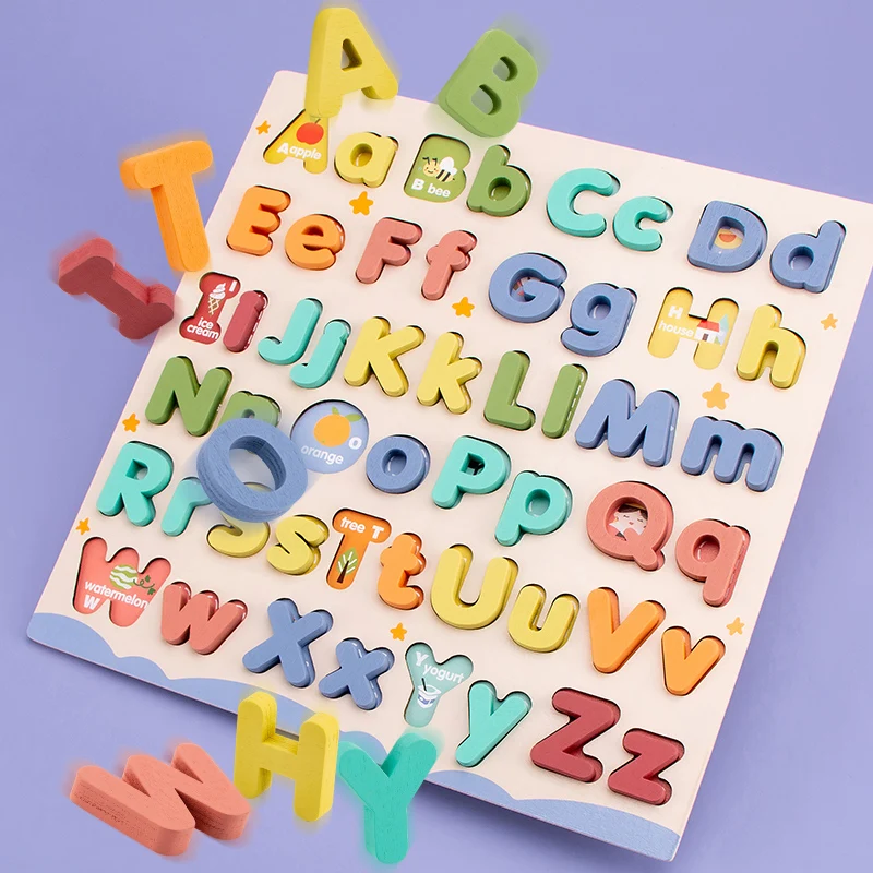Rompecabezas educativo de madera Abc, estuche superior y letras más inferiores para regalos de cumpleaños, juego familiar para niños y niñas, niños en edad preescolar