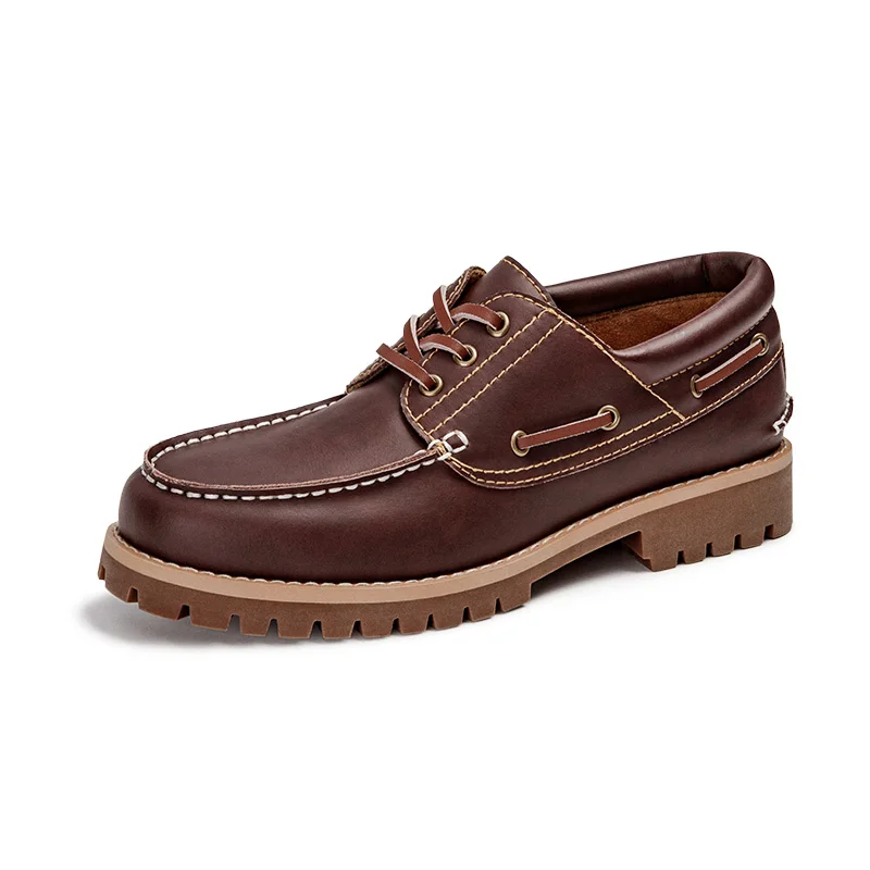 Zapatos Náuticos Vintage para Hombre Maden, con Cordones, Punta Redonda, Estilo Derby, Botas Bajas, Estilo Británico Clásico, Zapatos de Vestir para Trabajo