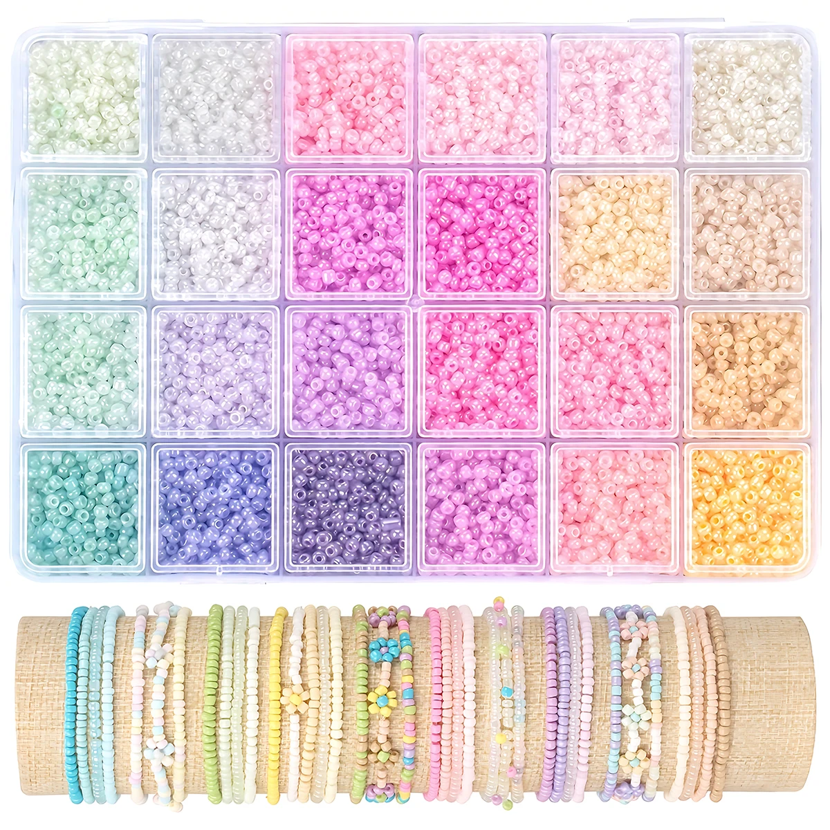 Kit surtido de cuentas de semilla de vidrio de 24 colores, 2/3/4mm, 12000/5760/2400 Uds. Cuentas para fabricación de joyas, manualidades DIY, pulseras hechas a mano