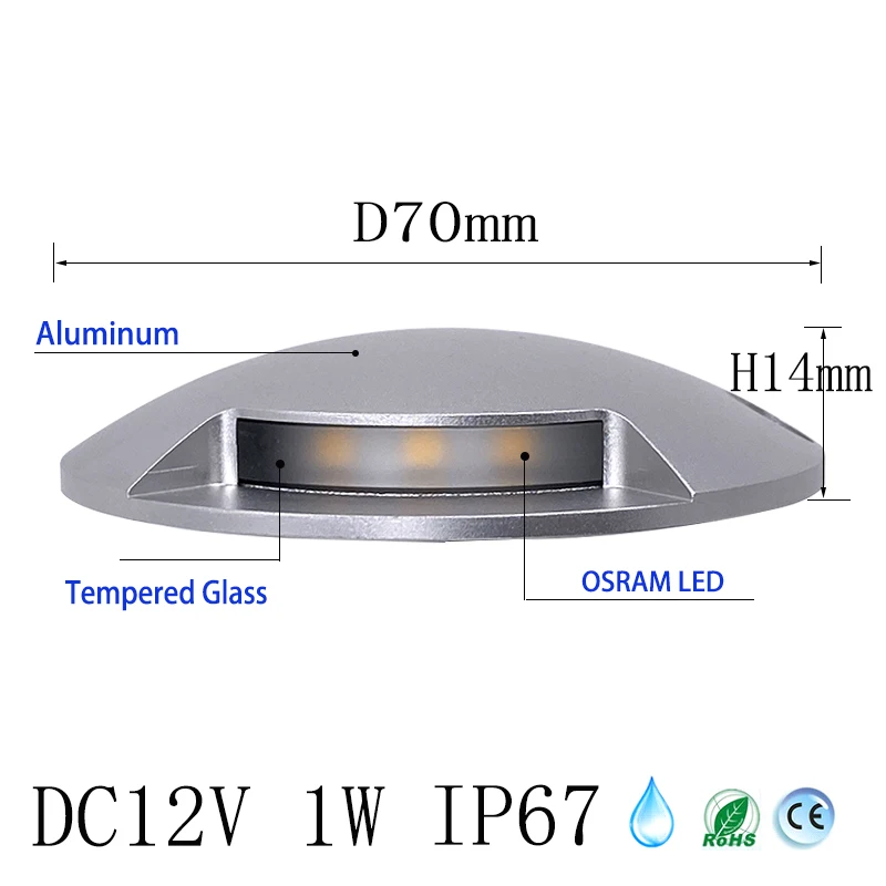 DC12V 1W Led ultrafino impermeable al aire libre jardín terraza lámpara de césped IP67 paso escalera cubierta punto de tierra foco montado en superficie