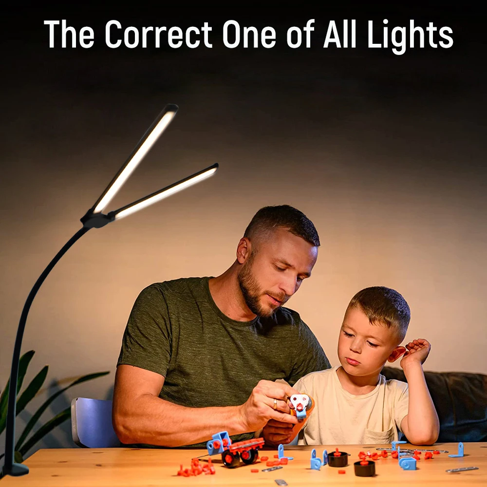 Lámpara de Escritorio LED con Clip Metálico para el Cuidado de la Vista, 3 Colores Ajustables, 10 Niveles de Brillo, Cabezal Giratorio Flexible para Lectura en Casa, Juegos de PC
