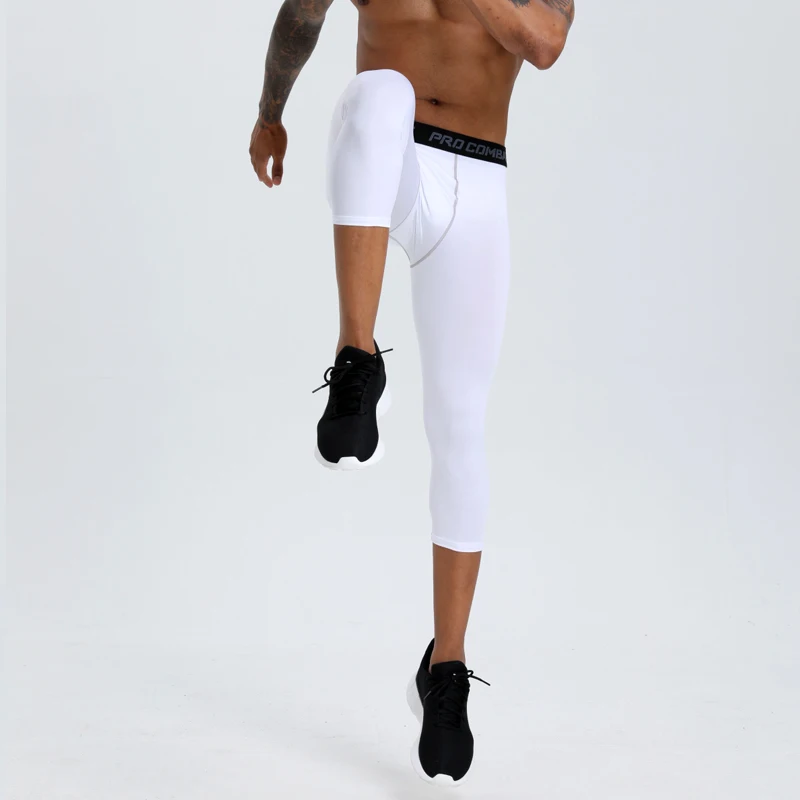 Mallas deportivas de baloncesto para hombre, leggings de compresión transpirables de secado rápido, pantalones capri de entrenamiento para correr, baloncesto, 3/4