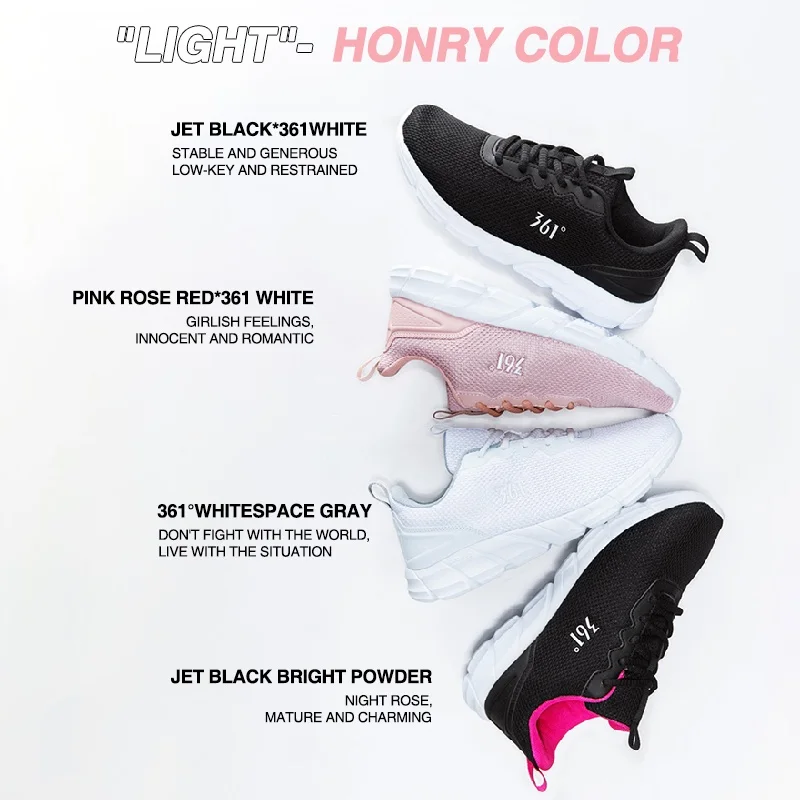 Zapatillas deportivas para correr de 361 grados para mujer, zapatillas deportivas de malla transpirables informales ligeras con amortiguación y absorción de impacto para mujer 681832280