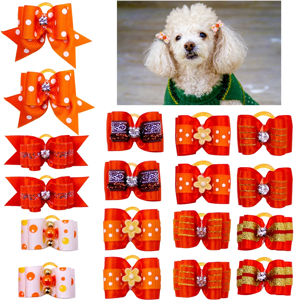 10 unids/lote de lazos pequeños hechos a mano para el pelo para perro, banda de goma, lazo para el pelo de gato, Boutique, accesorios para el cuidado de perros del Día de San Valentín