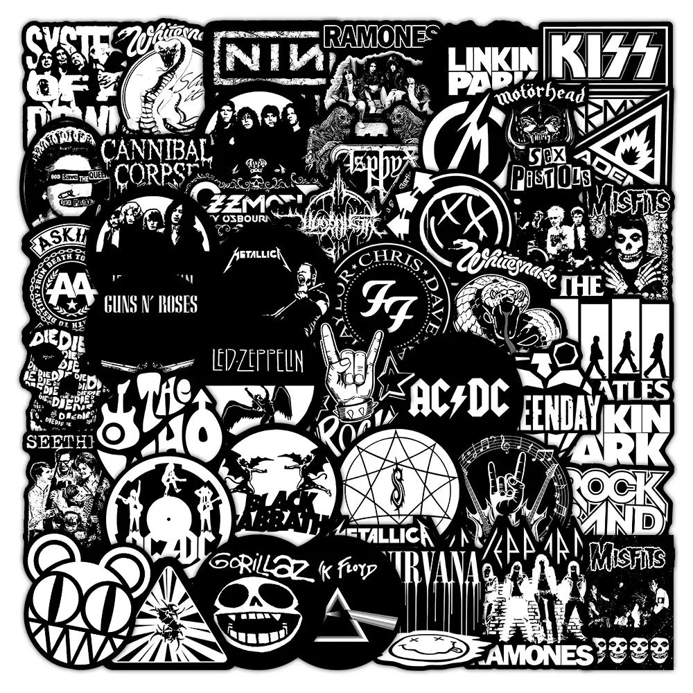 55 Pegatinas de Bandas de Rock - Calcomanías con Temática Musical para Guitarras, Maletas, Cuadernos y Manualidades DIY - Tienda de Pegatinas Giajar