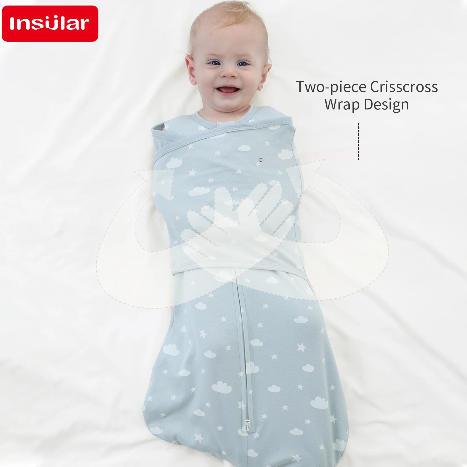 INSULAR Manta Envolvente para Bebé 100% Algodón con Gorros, Tipo Sobre, Diseño de Dibujos Animados para Recién Nacido, Anti-Sobresalto, Ajustable, Artículo de Cama