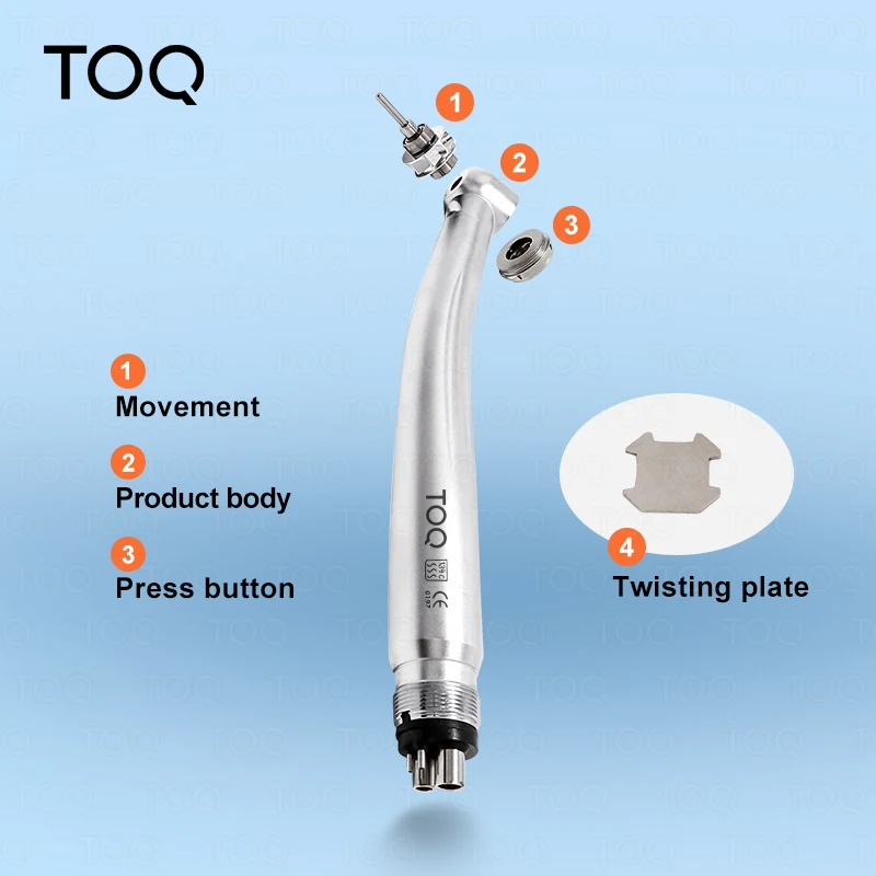Pieza de mano LED de alta velocidad con luz, 2 orificios, 4 orificios, pulverizador de agua, rodamiento de cerámica dental, rotor de turbina