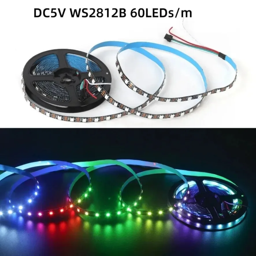 Tira de LED Inteligente RGBIC WS2812B 5050 DC5V, Direccionable Individualmente, IC 30/60/144LEDs/M, PCB Negro/Blanco, IP30 IP67, Lámpara Impermeable