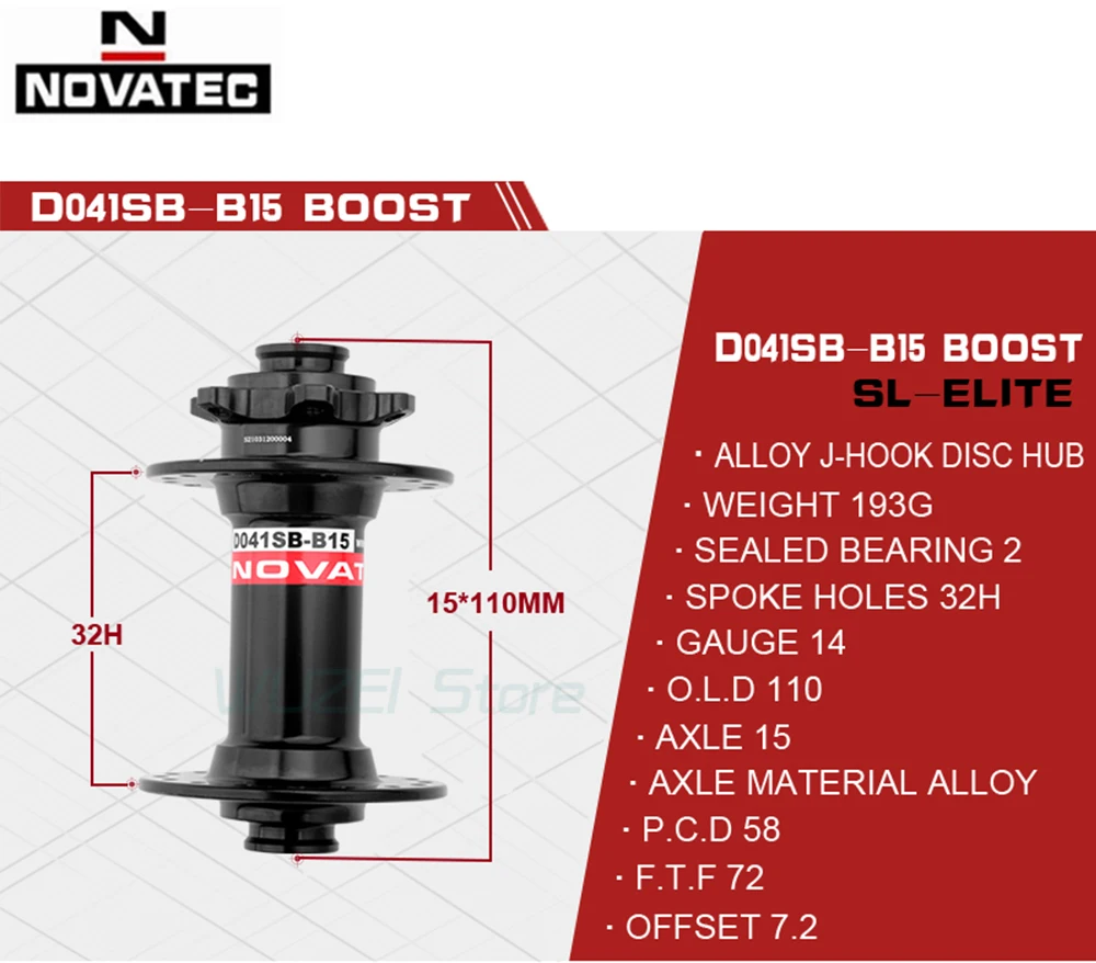 Buje Novatec Boost D041SB-15 15x110mm buje delantero mtb 32 orificios a través