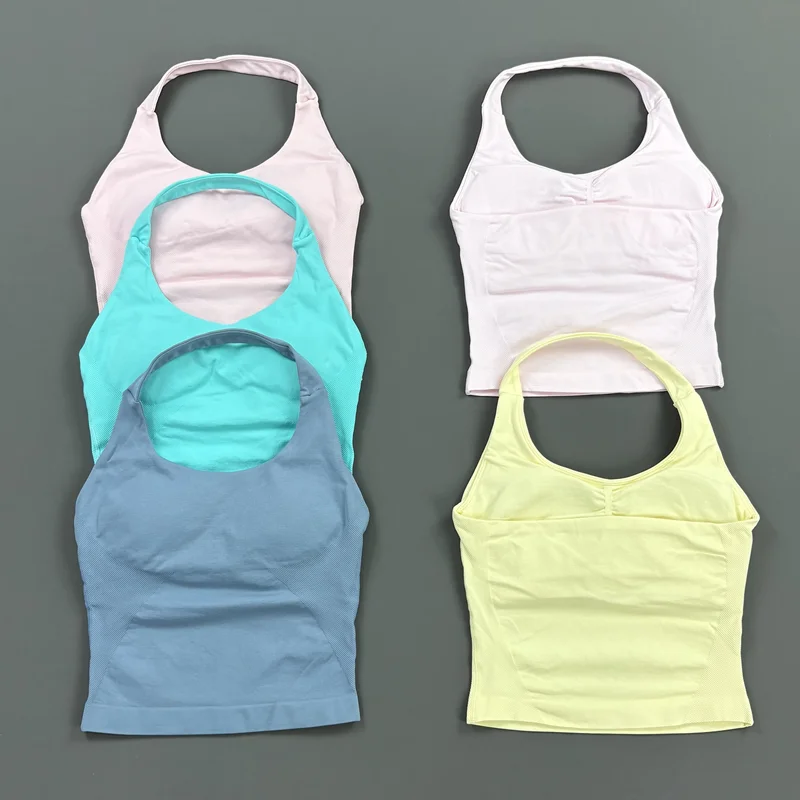 HISTELLO Top Halter Impact para Mujer, Ropa de Gimnasio, Top Deportivo Sin Costuras y Sin Espalda, Chaleco de Yoga, Top Sin Mangas para Correr, Fitness y Entrenamiento