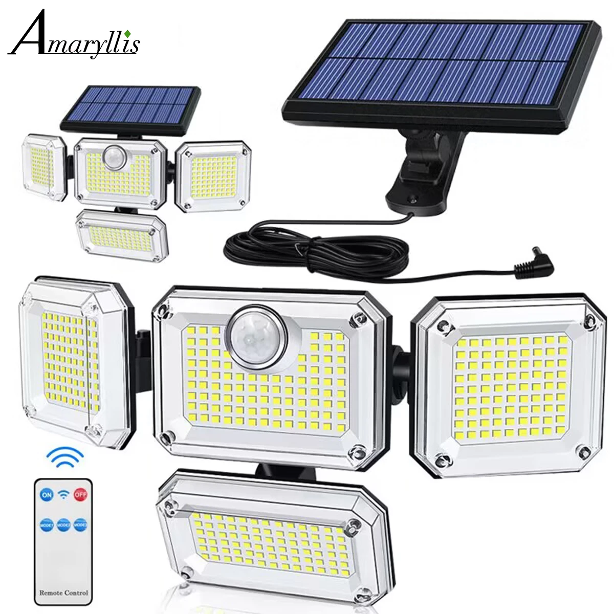Luz Solar impermeable para exteriores, lámpara de jardín con cabezal ajustable, ángulo de iluminación amplio con 3 modos, 20w, 122/333led, IP65