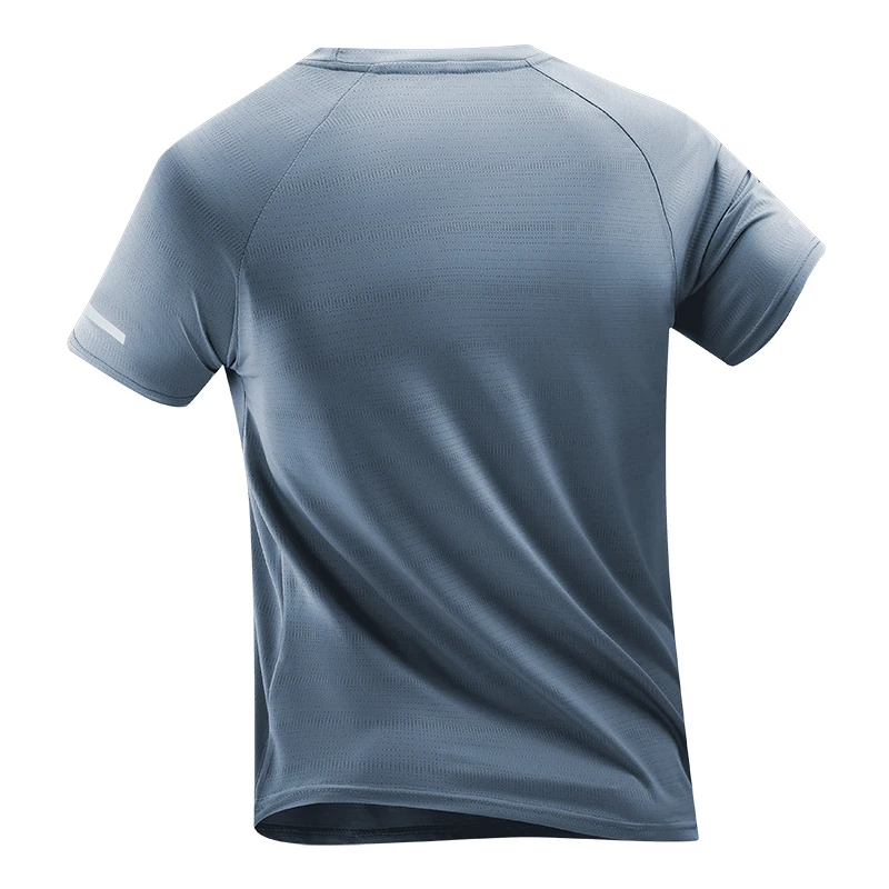 CHRLCK-Camiseta para correr para hombre, Top fino de seda helada con estampado reflectante, camiseta de Fitness transpirable de manga corta de secado rápido