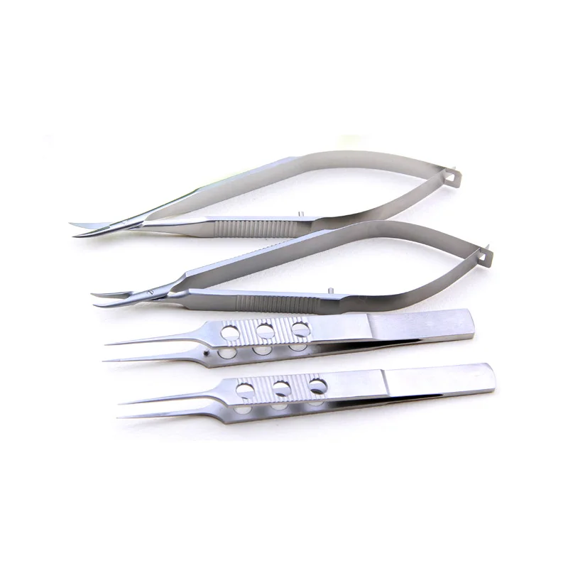 Juego de instrumentos oftálmicos, pinzas, porta agujas, tijera o bandeja de esterilización de silicona, pinzas