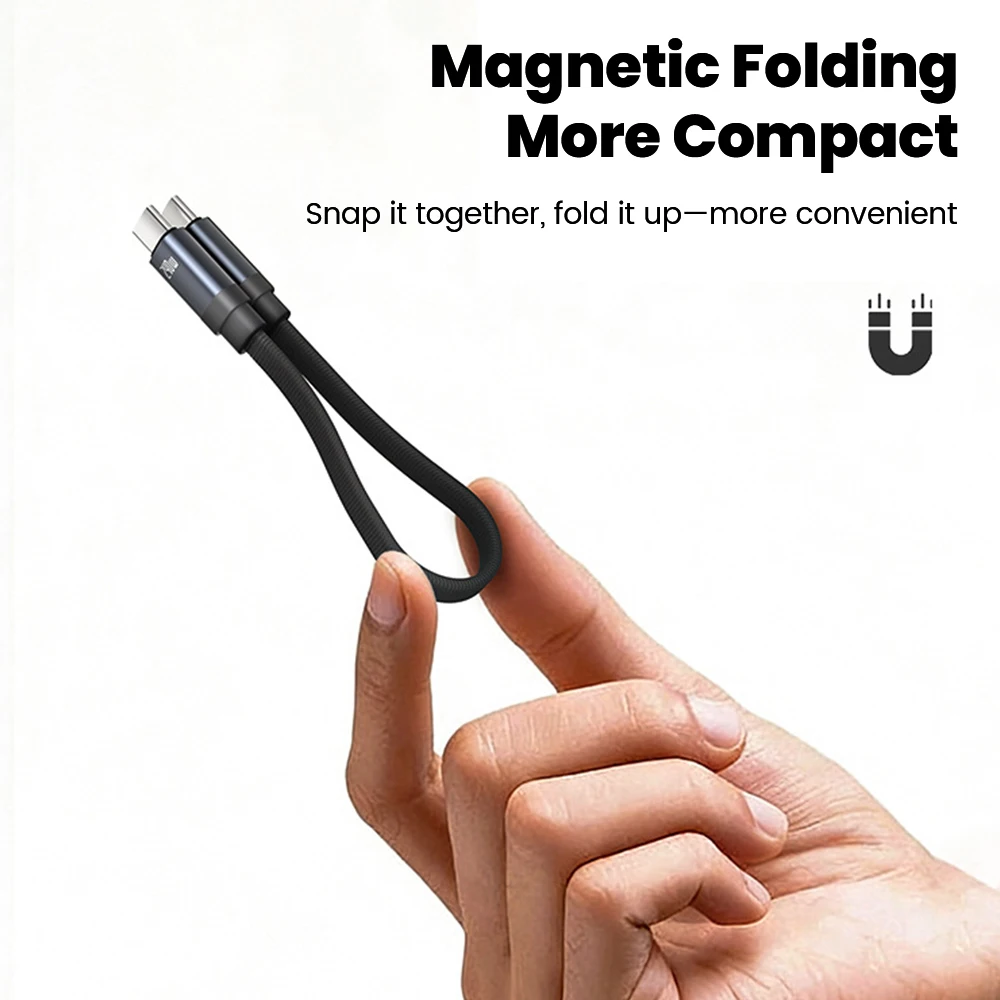 Cable USB C Magnético Corto de 20CM, Mini Cable de Datos Trenzado de Carga Rápida de 240W para iPhone 15 16 17, Cable de Tipo C a Tipo C para Samsung