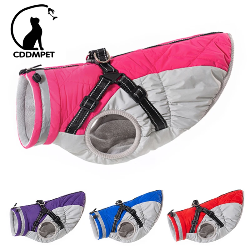 Chaqueta de invierno cálida y gruesa para perros con arnés, ropa impermeable para perros, chaleco para cachorros, para perros pequeños y grandes, disfraces de labrador, abrigos para huskies.