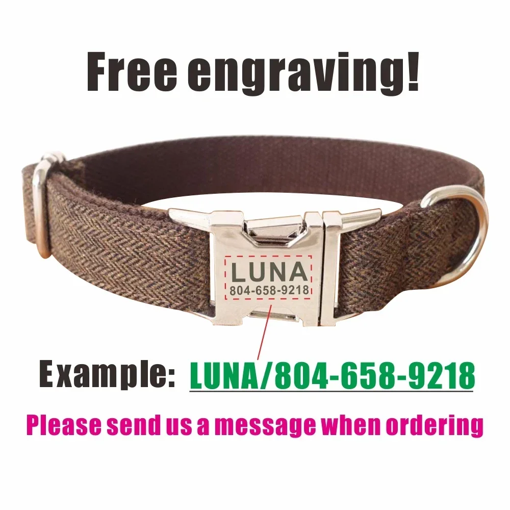 Collar de perro personalizado, collares para mascotas personalizados, grabado gratis, etiqueta de nombre de identificación, accesorio para mascotas, traje grueso, Collar de fibra para cachorro