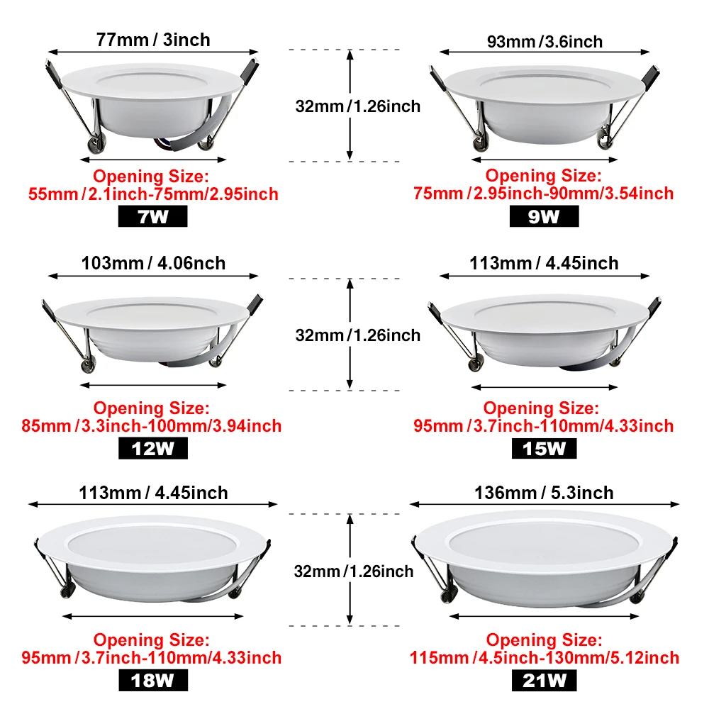 10 Uds focos LED Downlight de techo AC 220V 18W 15W 12W 9W 7W lámpara redonda empotrable Spot LED Dowm luz iluminación interior oculta
