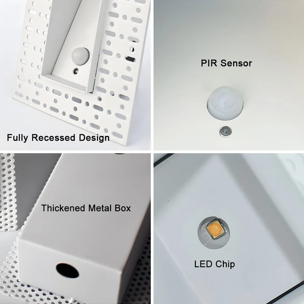 Lámparas de pared LED sin marco integradas para escaleras, Sensor de movimiento de 3W, escalera interior para dormitorio, vestíbulo, esquina, luz nocturna inteligente, 100-240V