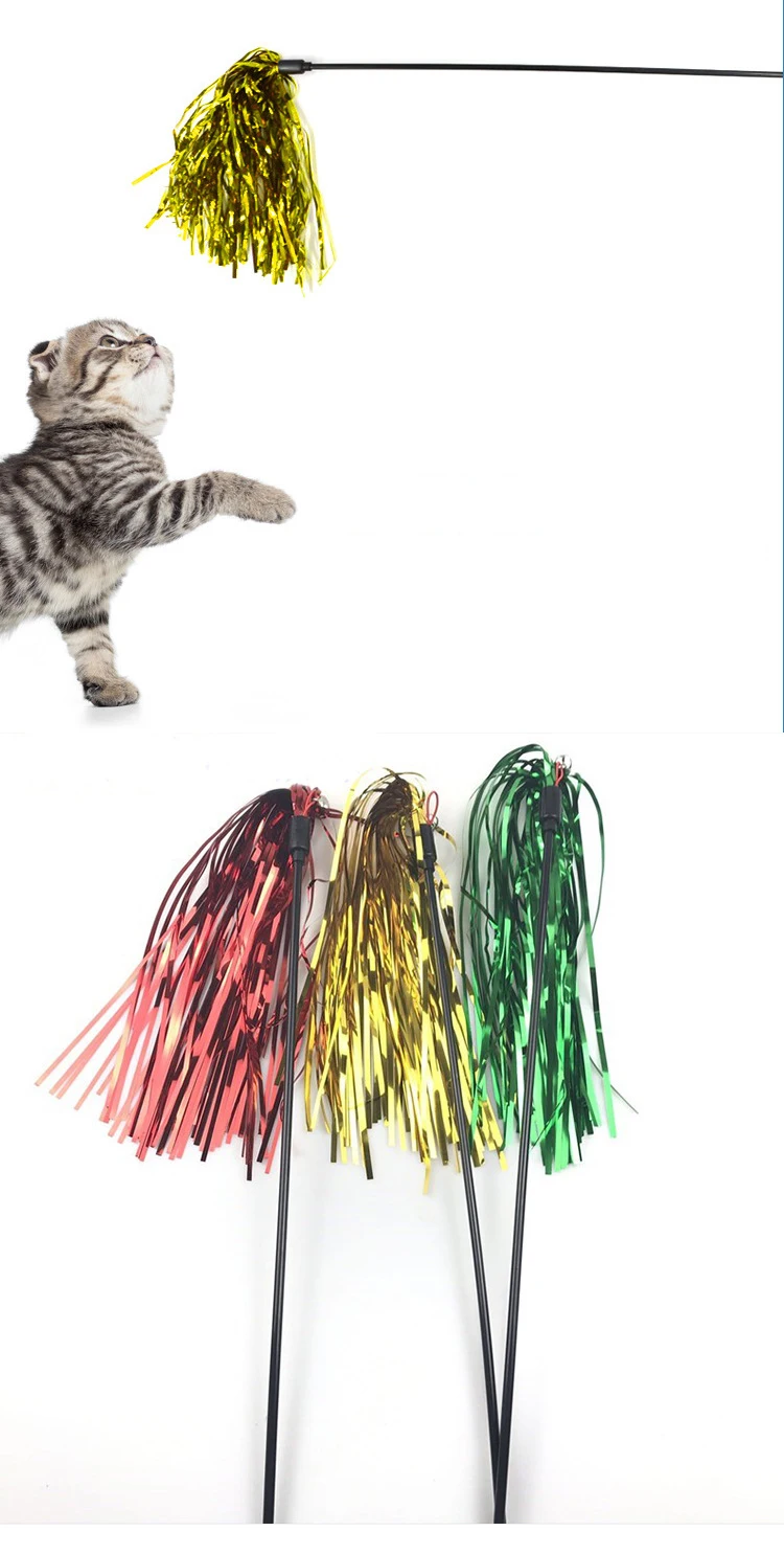 Varita de juguete con cinta de colores para gato, varita divertida para gatito, palo de plástico Teaser para mascotas, juguetes interactivos