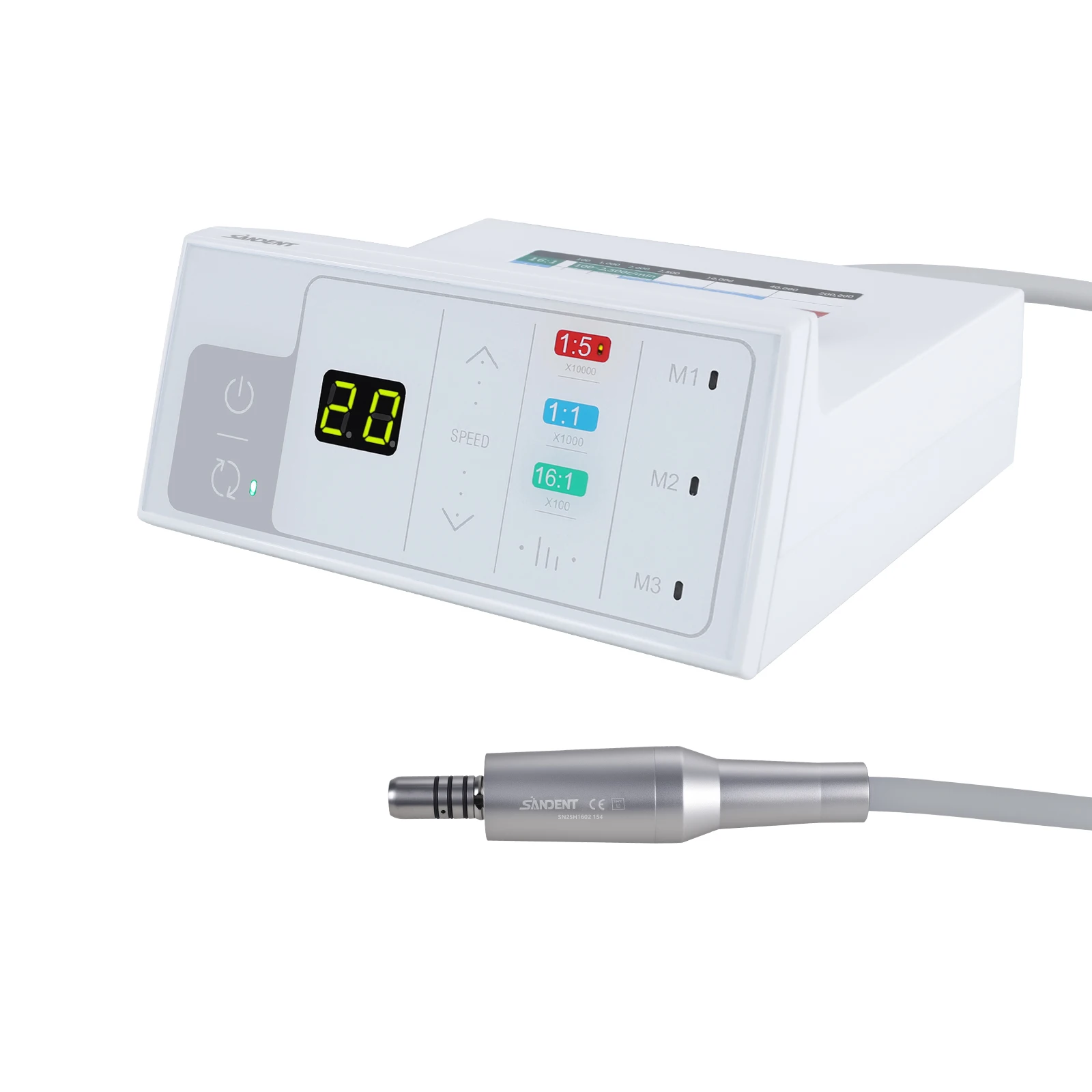 Micromotor Eléctrico Dental SANDENT sin Escobillas con LED, 4 Orificios, Compatible con Piezas de Mano 1:1, 1:5, 16:1, Tipo E, DTA