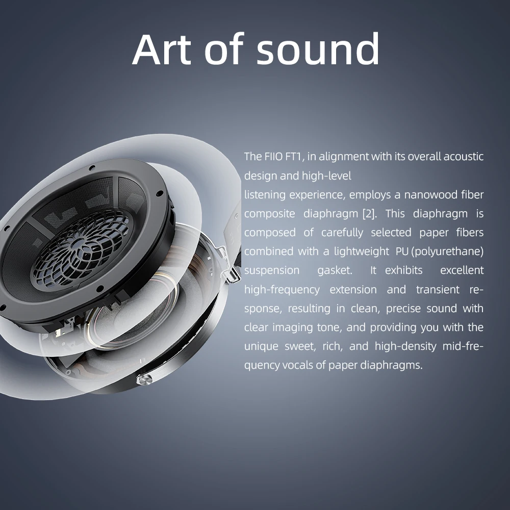 FiiO FT1-Nueva versión auriculares Hi-Fi con cable de diafragma compuesto de fibra cerrada, orejeras de nogal americano para estudio