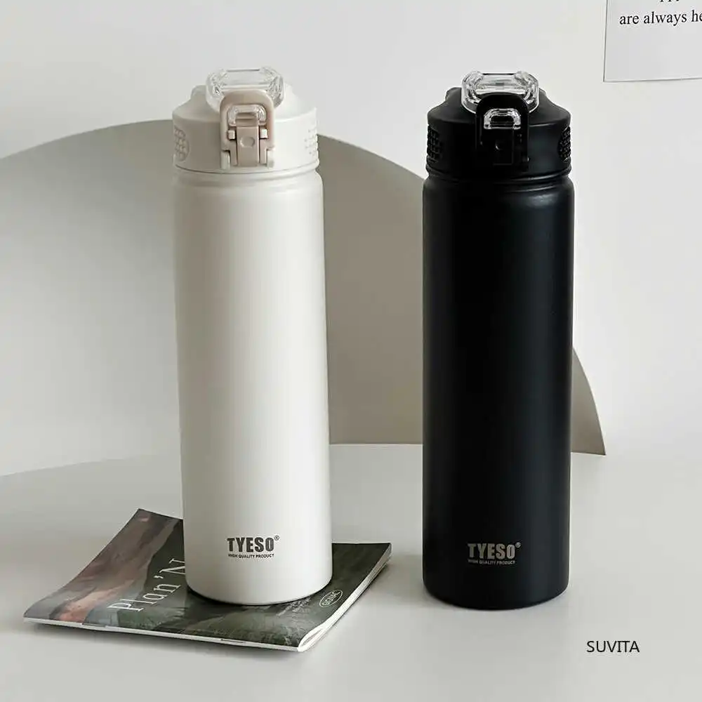 TYESO-botella de agua termo de 600ML/750ML con pajita, taza deportiva térmica de acero inoxidable para coche, mantiene el frío y el calor, taza de viaje térmica