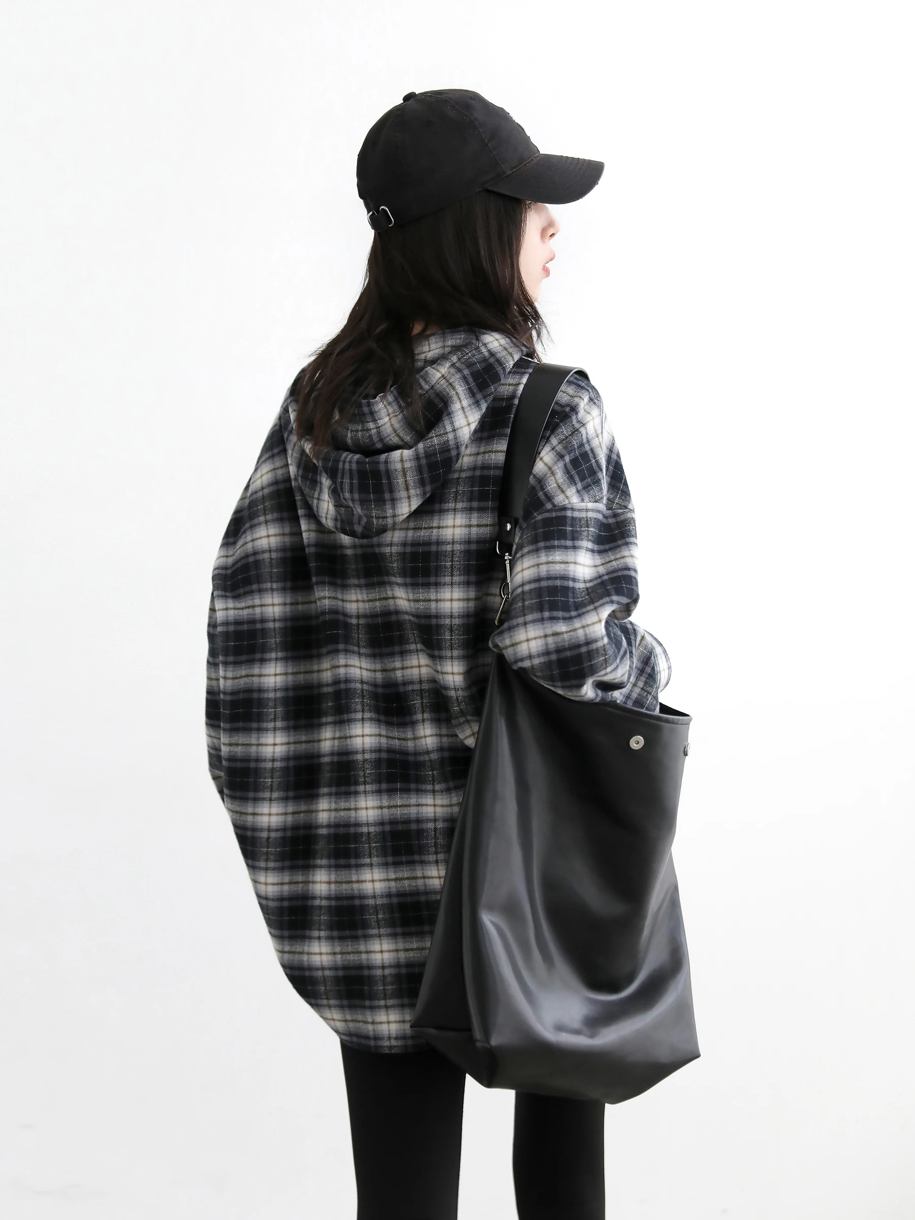 CHIC VEN-camisa coreana para mujer, blusas a cuadros con capucha cepilladas de algodón, abrigo femenino de gran tamaño de manga larga, Otoño Invierno 2025