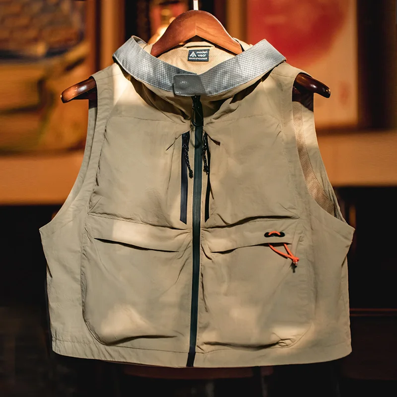 Maden-Chaleco de secado rápido para hombre, chaqueta sin mangas con capucha, multibolsillo, para acampar, pescar, montaña, caza táctica