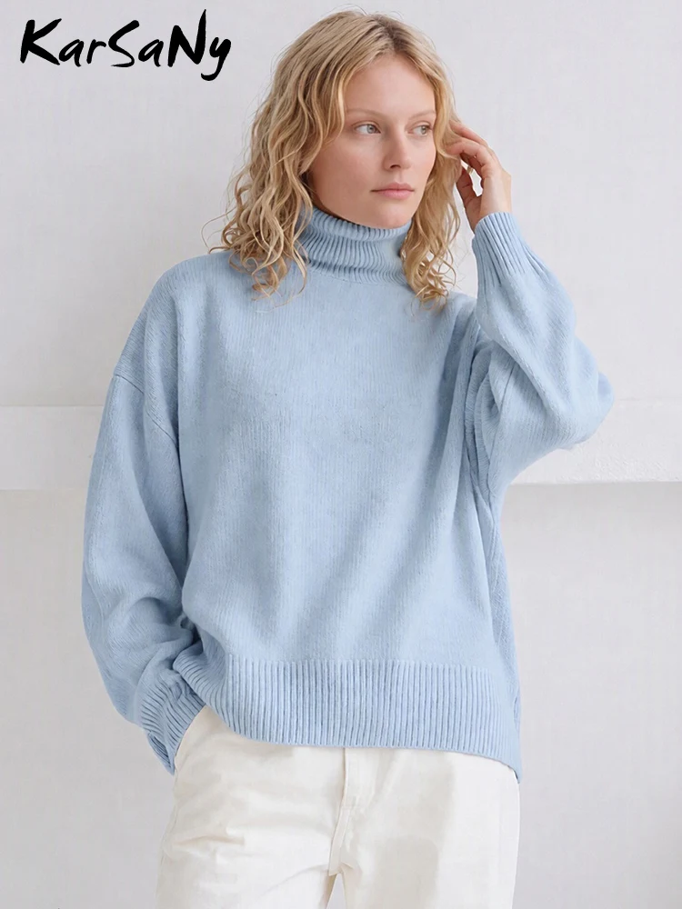 Suéteres gruesos de gran tamaño con cuello alto para mujer, jerséis blancos cálidos de invierno, suéter de punto de cuello alto de gran tamaño para mujer, ropa mujer tendencia 2025, jersey navideños
