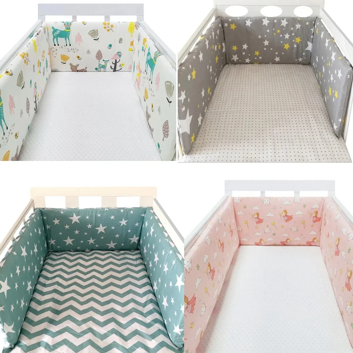 Parachoques gruesos para cama de bebé con estrellas nórdicas, diseño de cremallera, cojín para cuna alrededor de una pieza, almohadas protectoras para cuna de 200x30 CM