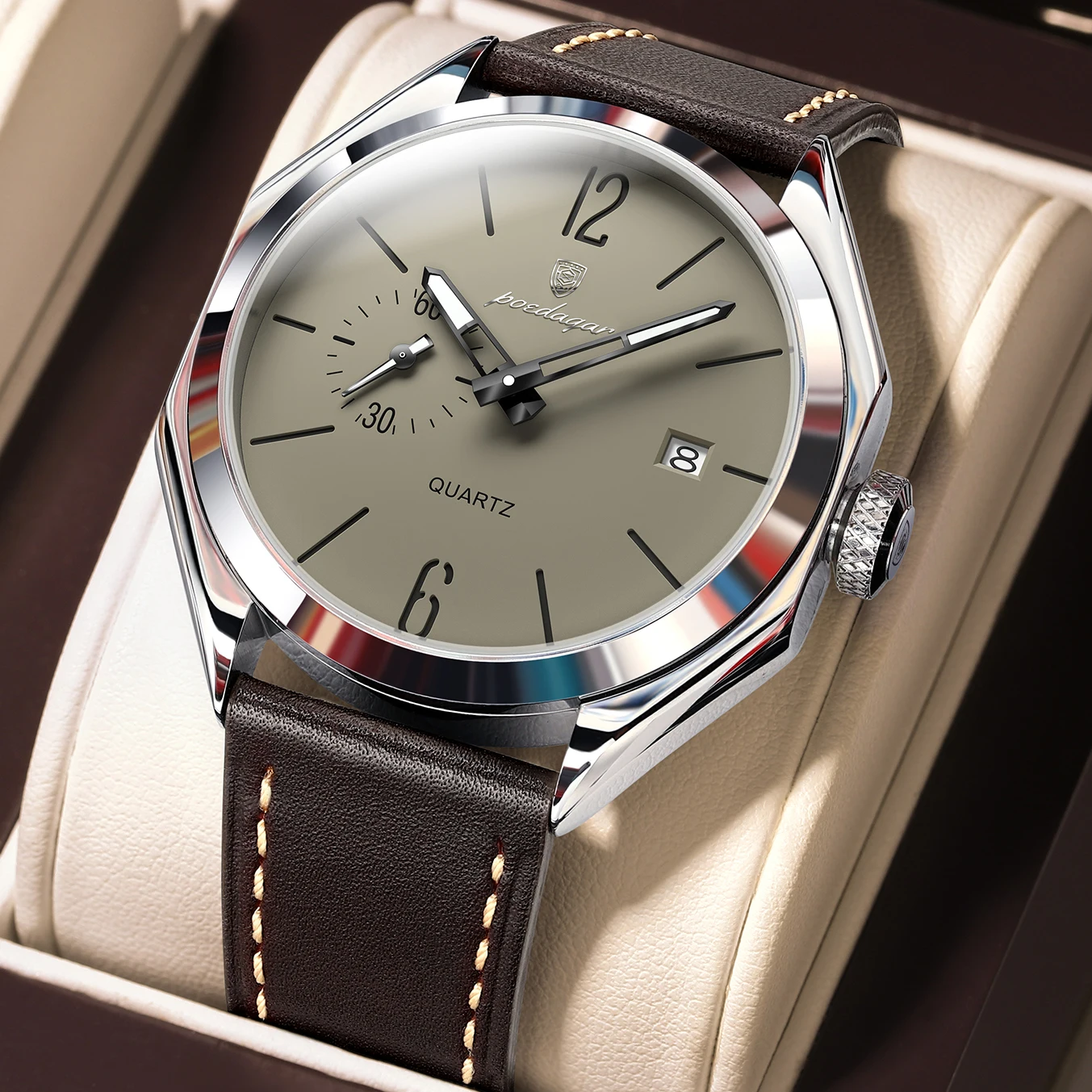 Reloj de Pulsera POEDAGAR Original para Hombre, Diseño Moderno, Correa de Cuero, Cuarzo, Estilo Ejecutivo, Resistente al Agua, Luminoso, con Fecha, Elegante