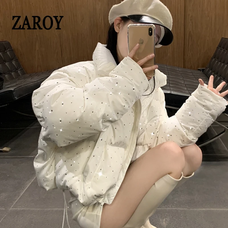 ZAROY Chaqueta de invierno para mujer, abrigada y gruesa, con capucha, de algodón, estilo coreano, lisa, versátil, informal, abrigo corto, ropa de abrigo para la nieve, chaqueta de invierno.