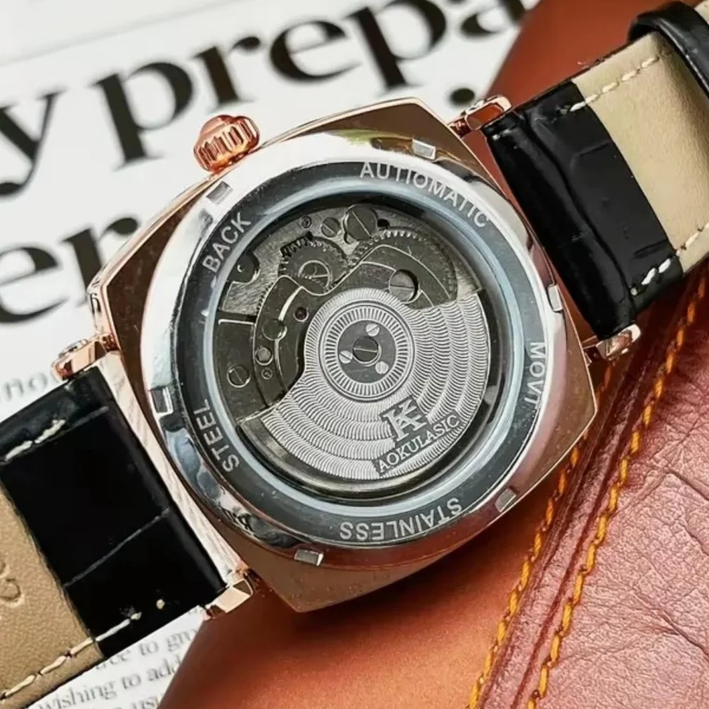 Reloj Mecánico para Hombre, Estilo Retro |   Elegante, esfera de esqueleto, diseño hueco, caja de aleación, correa de cuero sintético |   Ropa de Negocios y Casual, No Requiere Baterías