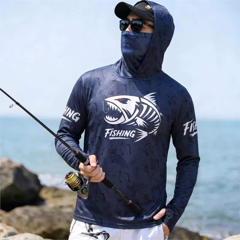 Camiseta de pesca de manga larga con protección solar y sombrero de pescador, ropa de secado rápido para hombre para viajes de pesca al aire libre en verano