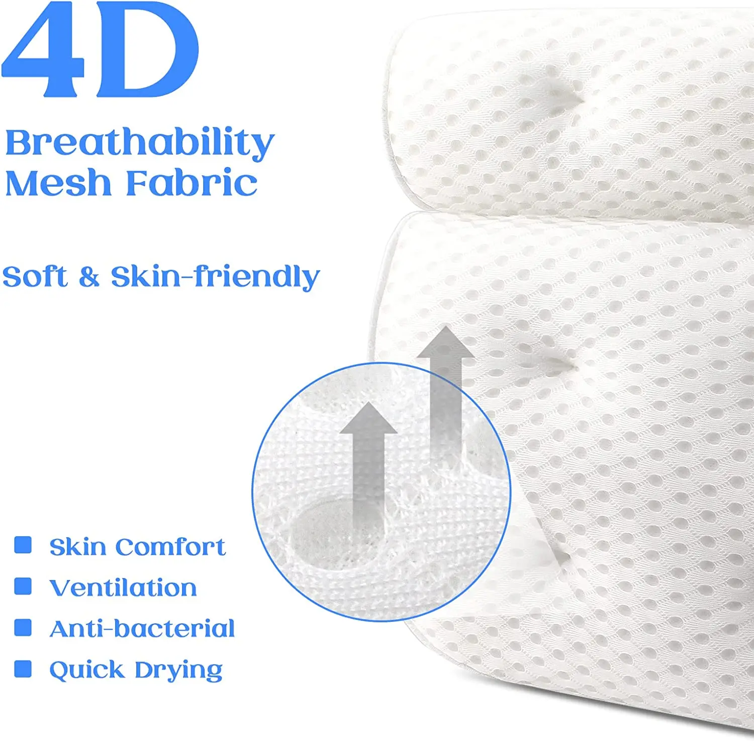 Almohada de baño para bañera, soporte para cuello, cabeza y espalda con ventosas antideslizantes, almohada para bañera de malla de aire