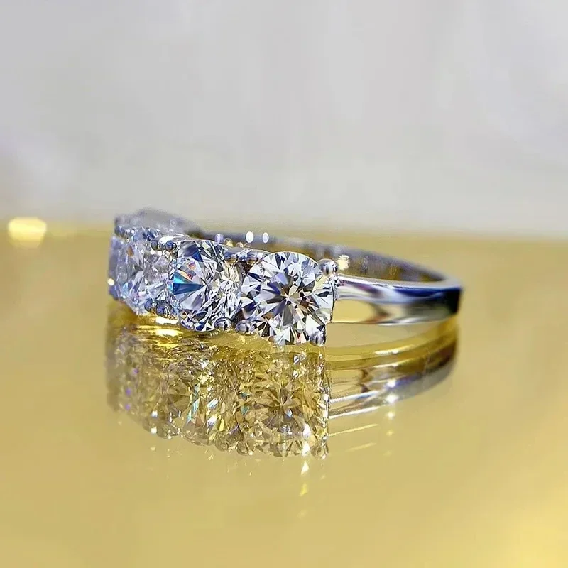 Anillo de Moissanita Completa NeeTim de 5mm y 6.5mm para Mujer, Plata de Ley S925, Anillo de Compromiso Eterno, Banda Brillante, Anillos de Boda, Joyería