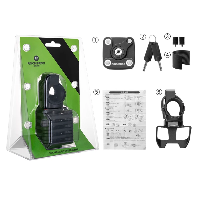 Candado de bicicleta ROCKBROS con llaves candado de bicicleta de alta seguridad antirrobo candado de cadena de ciclismo portátil con accesorios de soporte de montaje