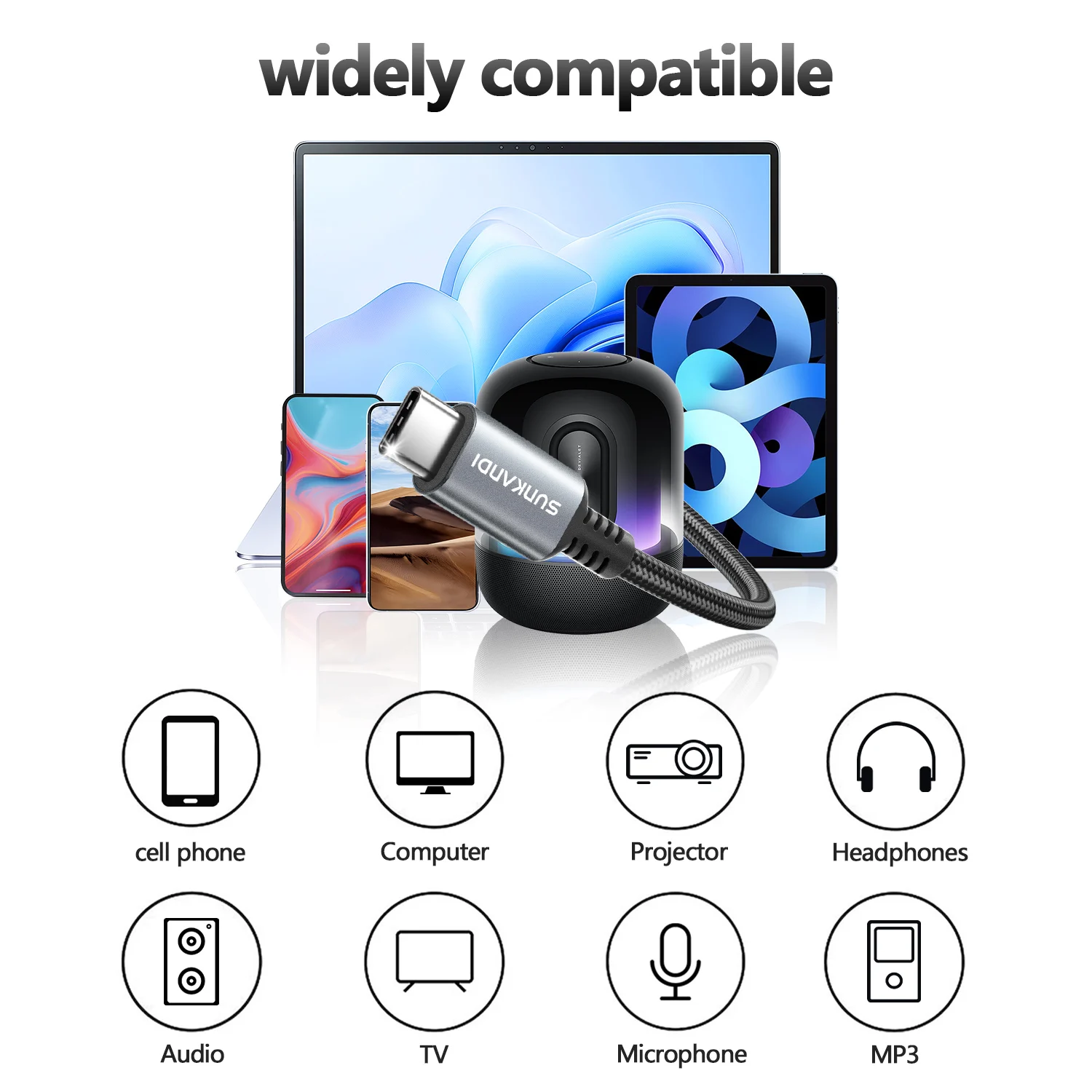 Adaptador SUNKANDI USB Tipo C a Conector de Auriculares Hembra de 3.5mm, Cable Adaptador de Audio USB C a Aux para iPad, Samsung, MacBook