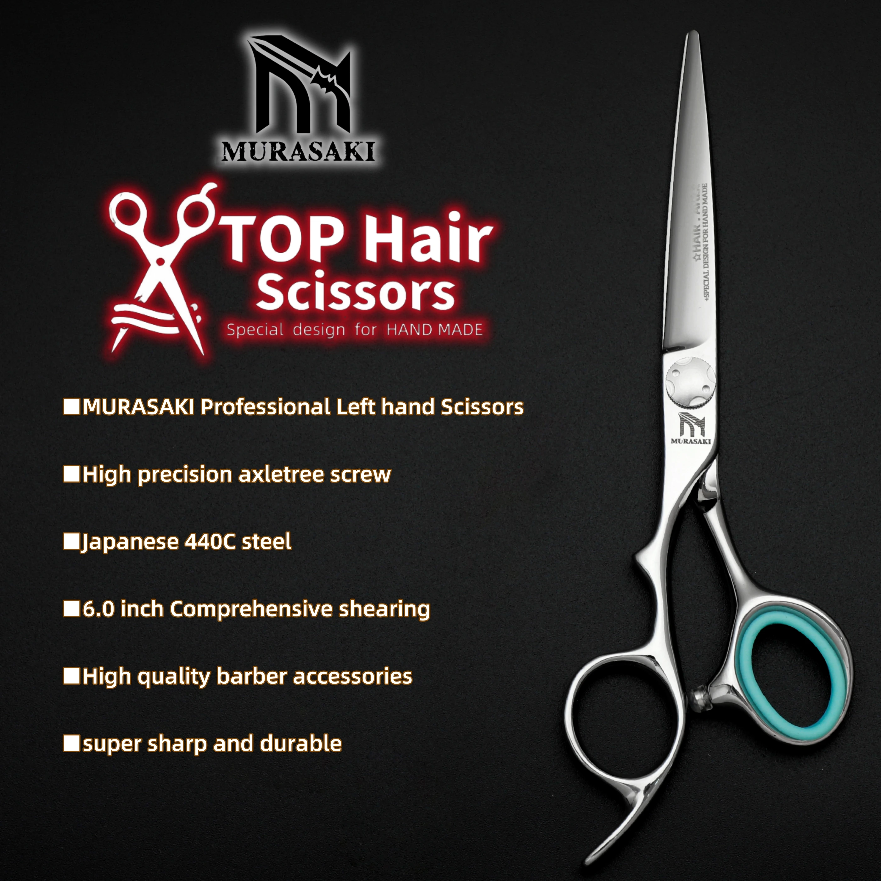 Tijeras Profesionales para Zurdos, Tijeras para Corte de Cabello de 6-6.5-6.8 Pulgadas, Acero Japonés 440C, Accesorios de Alta Calidad para Peluquería